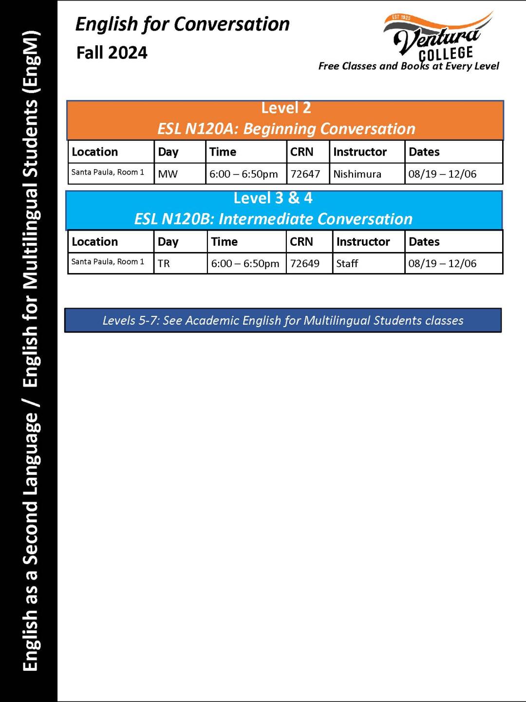 Fall 2024 ESL conversation classes
