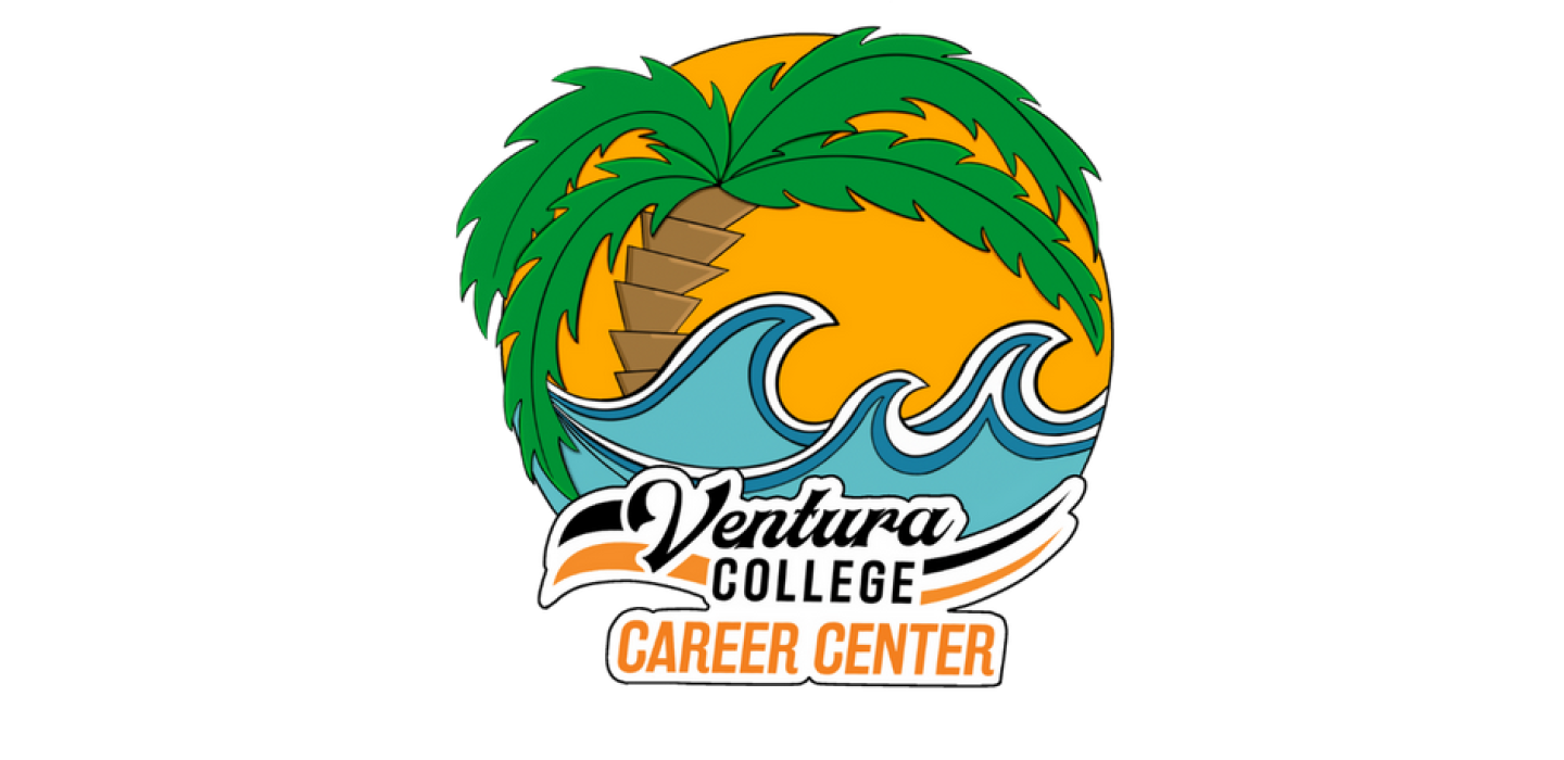 Circular Career Center Logo, including a palm tree, waves, and "Ventura College Career Center" text at the bottom of the circle
